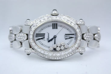 CHOPARD HAPPY SPORT OVAL STAINLESS DIAMOND ENCRUSTED WATCH REF:278418-3002