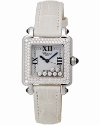 Chopard 18K White Gold Happy Sport Square Quartz Diamond Ladies Watch 278361-23