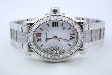 CHOPARD HAPPY SPORT OVAL STAINLESS STEEL DIAMOND ENCRUSTED WATCH REF:278546-3003 845960059909