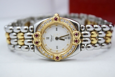 CHOPARD GSTAAD TWO TONE 18K YELLOW GOLD SS DIAMOND ENCRUSTED WATCH REF: 32/8112