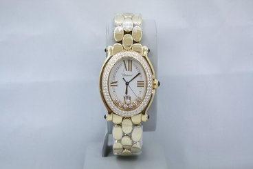 CHOPARD HAPPY SPORT OVAL 18K YELLOW GOLD FACTORY DIAMOND WATCH 27/7079/23