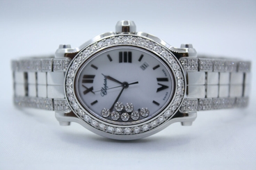CHOPARD HAPPY SPORT OVAL STAINLESS STEEL DIAMOND ENCRUSTED WATCH REF:278546-3003 845960059909
