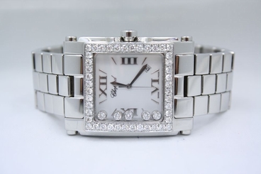 CHOPARD HAPPY SPORT II SQUARE XL STAINLESS DIAMOND ENCRUSTED WATCH 288467-3001