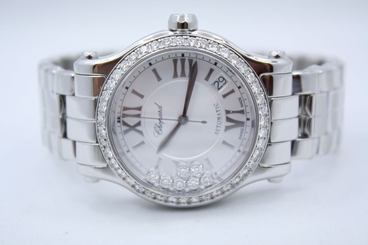 CHOPARD HAPPY SPORT ll ROUND AUTO STAINLESS DIAMOND ENCRUSTED WATCH 278559-3002 845960053754