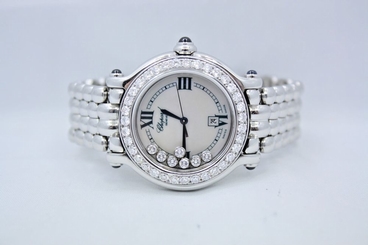 CHOPARD HAPPY SPORT ROUND STAINLESS STEEL DIAMOND ENCRUSTED WATCH 278236-3016 722630249764
