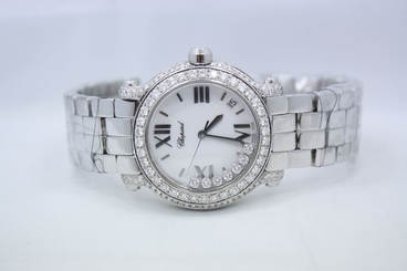 CHOPARD HAPPY SPORT ll ROUND STAINLESS DIAMOND ENCRUSTED WATCH REF:278477-3001 845960017312
