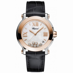 CHOPARD WOMEN'S HAPPY SPORT 36MM BROWN LEATHER BAND QUARTZ WATCH 278492-9004