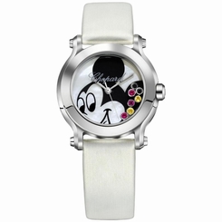 CHOPARD WOMEN'S HAPPY SPORT 36MM WHITE SATIN BAND QUARTZ WATCH 278475-3032