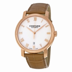 Chopard White Dial 18kt Rose Gold Black Leather Mens Watch 161278-5005