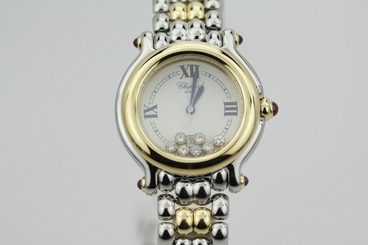 Chopard Happy Sport Two Tone Yellow Gold Floating Diamond and Ruby Lugs