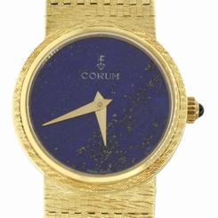 Corum 18k Yellow Gold Lapis Dial Sapphire Cabochon Crown 23mm Dress Watch 45.1g