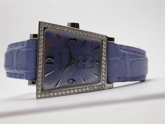 CORUM TRAPEZE STAINLESS STEEL LADIES WATCH LAVENDER TONES 105.404.20 QUARTZ