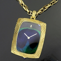 Corum 18k Feather Peacock Pendant Watch Gold Sold By Van Cleef Arpels 1970s