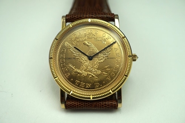 CORUM $10 LIBERTY COIN WATCH 32mm.18K EXCELLENT ORIGINAL BUCKLE DATES 2000's