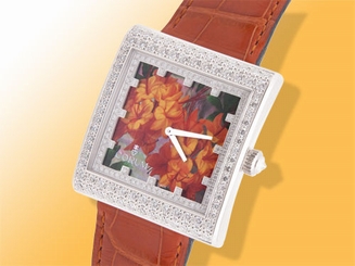 Corum Artisan Collection Buckingham Hand-painted Azalea Dial 18K WG Ladies Watch