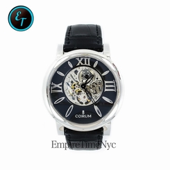CORUM 1756361 18K WHITE GOLD ORIGINAL LEATHER BAND SKELETON AUTOMATIC MENS WATCH