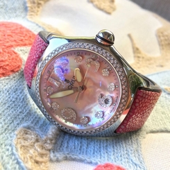 Corum Bubble Pink MOP Diamond 163.157.47 Stainless Steel Leather Quartz Watch
