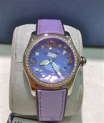 WOMENS CORUM BUBBLE 39.151.47 FACTORY DIAMOND STEEL BOX PAPER NEW PURPLE WATCH
