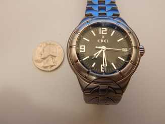 EBEL SOLID STAINLESS STEEL E TYPE 38MM MEN'S DATE BAND BRACELET WATCH QUARTZ