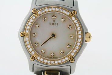 Ladies Ebel 1157114 18k Yellow Gold & Stainless Diamond Pearl Dial Watch