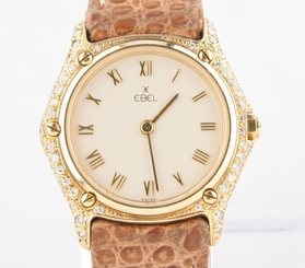 Ebel Women's 18k Yellow Gold Quartz #1657 Watch w/ Diamonds & Leather Band