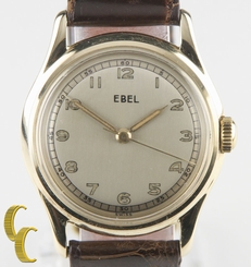 14k Yellow Gold Vintage Ebel Hand-Winding Watch Brown Leather Band Round Dial