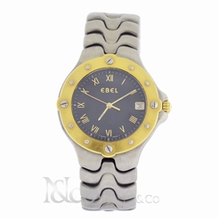 EBEL SPORTWAVE 18 KARAT GOLD & SS BLACK DIAL MEN'S WATCH