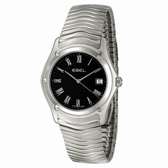 EBEL CLASSIC WAVE 1215274 MENS BLACK DIAL STAINLESS STEEL WATCH $2600.00 RETAIL