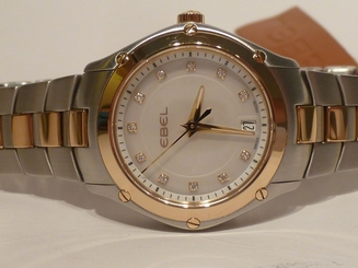 New Authentic Ebel Gold & Steel Classic Sport Mother of Pearl Dial with Diamonds