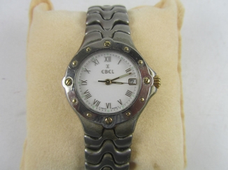 Ebel Sportwave 2-Tone 18K Yellow Gold & Steel Date 27MM Ladies Watch E6087621 EU