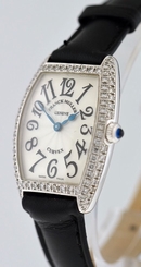 Franck Muller Cintree Curvex RARE 18k White Gold with Diamonds ladies watch.