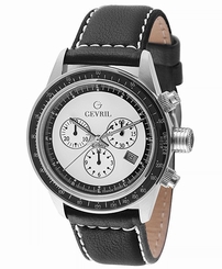 Gevril Men's A2109 Tribeca Chronograph Luminous White Dial Leather Date Watch