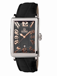 Gevril Women's 7042R Mini Rose-Gold Black Dial Black Leather Date Wristwatch