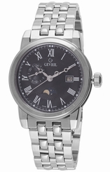Gevril Men's 2527 CORTLAND Black Dial Stainless Steel Date Wristwatch