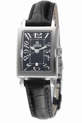 Gevril Women's 8042N Super Mini Rectangular Black Dial Leather Date Watch