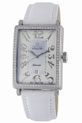 Gevril Womens 6209NV Glamour Automatic Diamond MOP Dial White Leather Date Watch