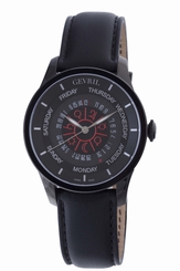 Gevril Men 2001 Columbus Circle Automatic Black PVD Steel Leather Day Date Watch