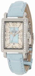 Gevril Women's 8247NE Super Mini Blue MOP Dial Diamond Date Leather Band Watch