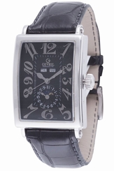 Gevril Mens Avenue Of Americas Watch 5031 Day/Month Date Moonphase Black Leather