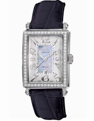 Gevril Women's 6207NV Glamour Automatic Diamond MOP Dial Blue Leather Date Watch