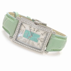 Gevril Women's 7246NV Avenue of Americas Mini Quartz Diamond Green Leather Watch
