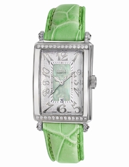 Gevril Women's Avenue of Americas Mini Watch 7246NT Diamonds Green Leather Date