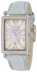 Gevril Women's 7247NL Avenue Of Americas Mini Diamond Blue Leather Date Watch