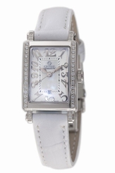 Gevril Women's 8249NE Super Mini White MOP Dial Diamond Date Leather Band Watch