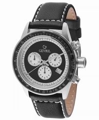 Gevril Men's A2110 Tribeca Chronograph Tachymeter Black Leather Date Wristwatch