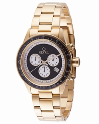 Gevril Men's A2116 Tribeca Chronograph Black Dial Gold IP Steel Date Wristwatch