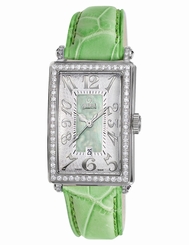 Gevril Women's 7246NV Avenue of Americas Mini Diamonds Green Leather Wristwatch