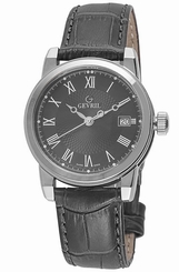 Gevril Men's 2524 PARK Black Dial Black Leather Date Wristwatch