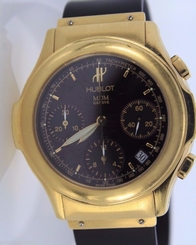 $18,500 Hublot MDM Depose Men's 18K Yellow Gold Chronograph Burgundy Dial Watch