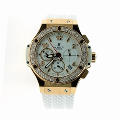 2.00 CT HUBLOT BIG BANG PORTO CERVO 18K ROSE GOLD 41MM UNISEX WHITE RUBBER WATCH